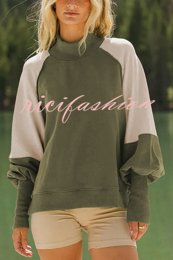 Fashionable Contrast Color Stitching Long Sleeve Loose Sweatshirt