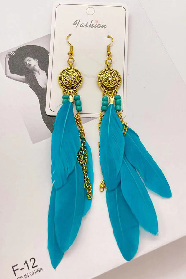 Vintage Chain Tassel Bohemian Feather Earrings