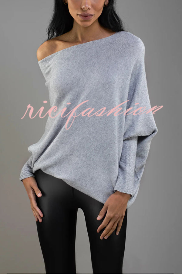 Solid Color Round Neck Long Sleeve Loose Knitted Sweater