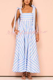 Treasured Times Stripe Print Tie-up Shoulder Pocketed A-line Maxi Dress