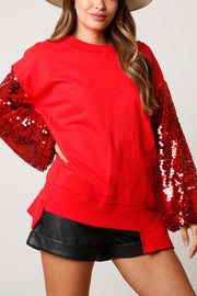 Christmas Sequin Patchwork Long-sleeved Loose Sweatshirt