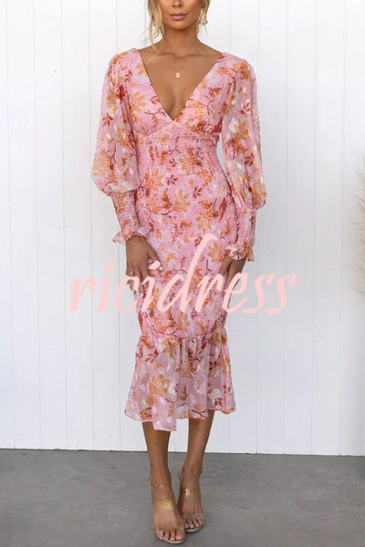 Garden Gathering Floral Smocked Waist Midi Dress