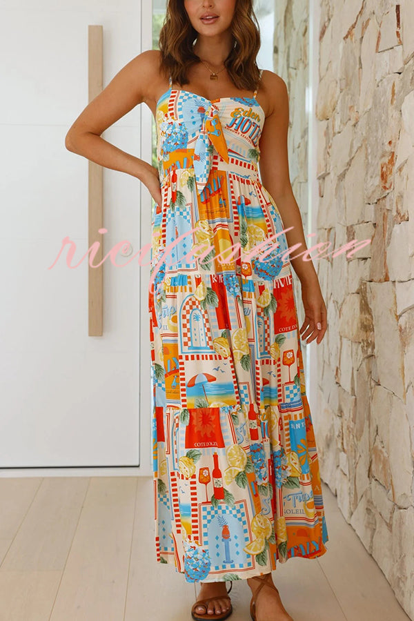 Radiant As Always Unique Print Front Tie-up Slip Maxi Dress