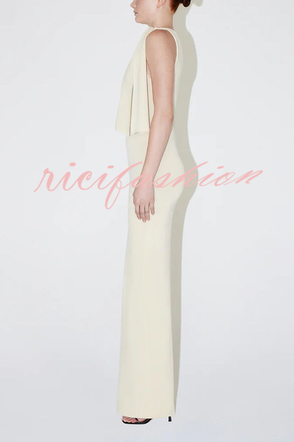 Buttery Soft Knotted Boat Neck Stretch Maxi Dress