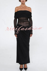 Exquisite Sexy Mesh Patchwork Off Shoulder Cutout Ruched Maxi Dress