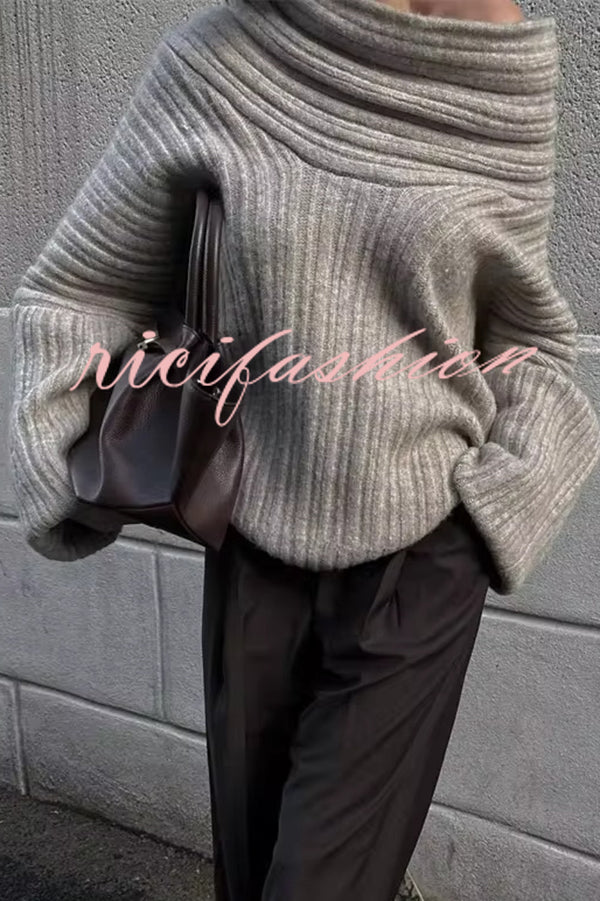 Fashionable Irregular Collar Loose Casual Knitted Sweater