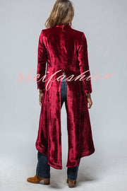 Vintage Velvet Long Loose Pocket Slit Coat