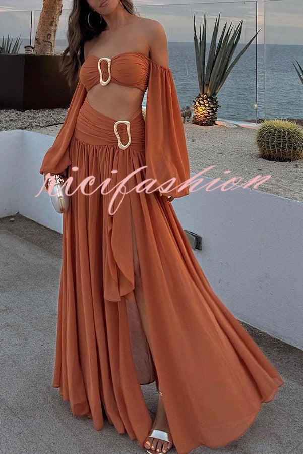 Vacation Chic Chiffon High Rise Flowy Asymmetrical Drape Maxi Skirt