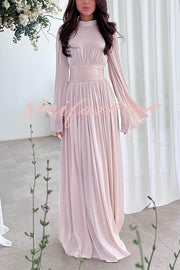 Stylish and Elegant Waist-tie Back Pleated Maxi Dress