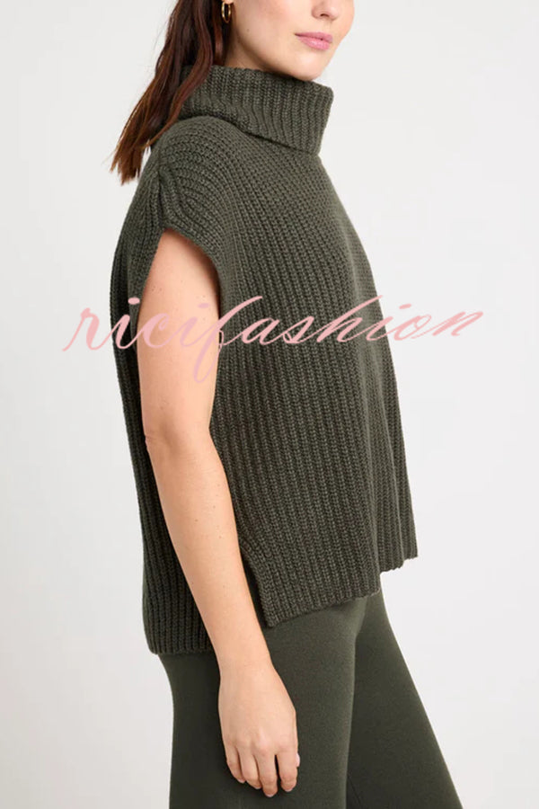 Comfortable and Luxe Knit TurtleNeck Cap Sleeves Lightweight Sweater