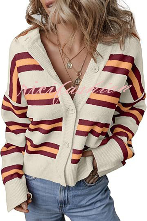 Colorblock Striped Knitted Long-sleeve Cardigan