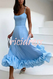 Midnight Girl Flounce Bustier Banquet Party Midi Dress