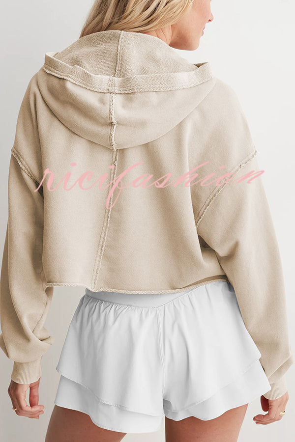 Solid Color Casual Long Sleeve Loose Hooded Sweatshirt