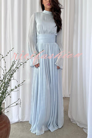 Stylish and Elegant Waist-tie Back Pleated Maxi Dress