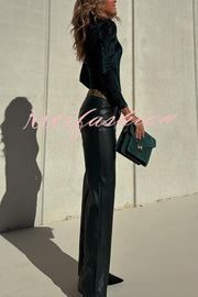 Stylish Faux Leather Pocketed Straight Stretch Pants