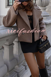 Fashionable British Lapel Long Sleeve Crop Jacket