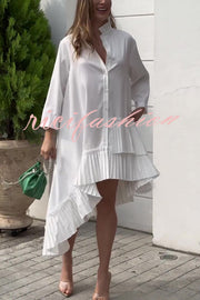 Solid Color Palace Style Loose Irregular Pleated Hem Mini Dress