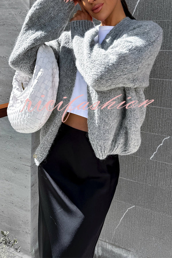 Solid Color Casual Long Sleeve Knitted Cardigan