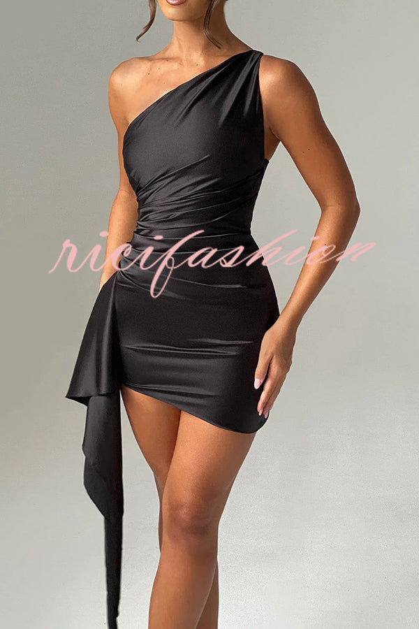 Sexy Slim Fit Backless One-shoulder Satin Mini Dress