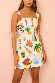 Summer Colorful Fruit Unique Print Tie-back Mini Dress