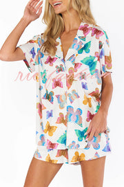 Summer Adventures Unique Print Pocket Loose Shirt and Elastic Waist Shorts PJ / Vacay Set