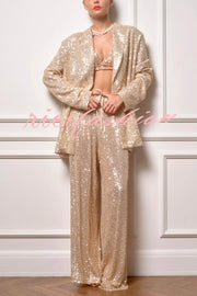 Solid Color Sequin Long Sleeve Party Blazer