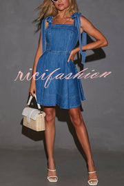 Stylish Lace-up Backless Stretch-fitting Denim Mini Dress