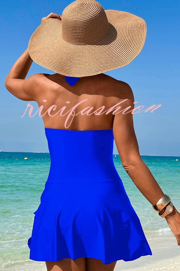 Fashionable Halterneck Waist Hollow Stretch One-piece Swimsuit