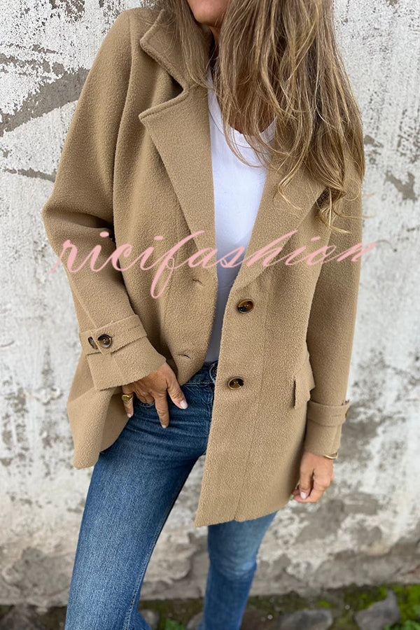 Solid Color Casual Lapel Long Sleeve Loose Woolen Jacket