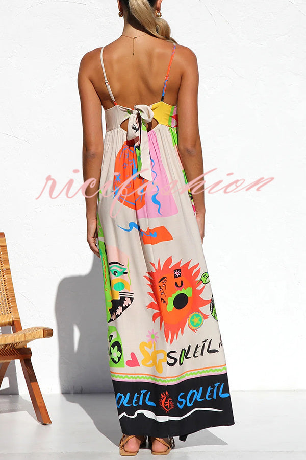 Rosalinda Unique Print Back Tie-up Lightweight Maxi Dress