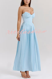 Romantic and Elegant Pleated Strapless Maxi Dress