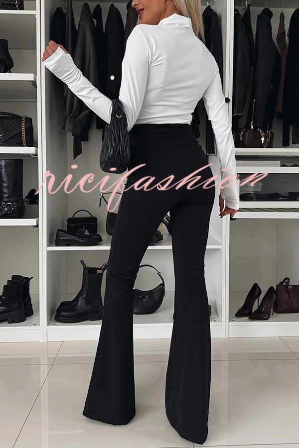 Elegant and Flexible High Rise Ruched Waist Stretch Flare Pants