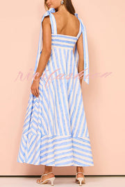 Treasured Times Stripe Print Tie-up Shoulder Pocketed A-line Maxi Dress