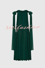 Fairy Spirit Tulle Braided Neckline Tie Arm Straps Pleated Maxi Dress