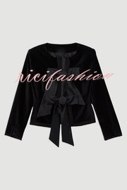 Cue The Cocktails Velvet Tailored Taffeta Bow Detail Peplum Jacket