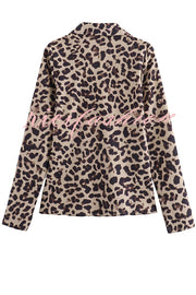 Edith Leopard Print Front Lace-up Long Sleeve Loose Blouse