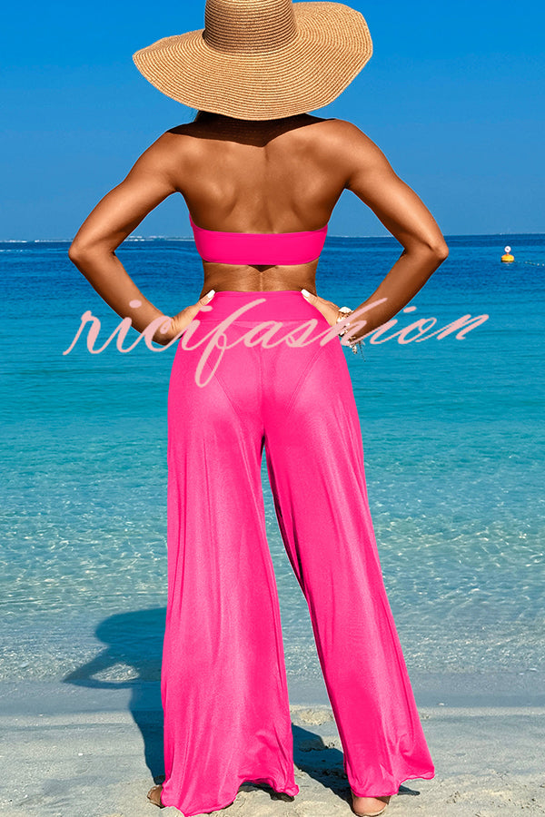 Solid Color Loose Metal Buckle Beach Pants