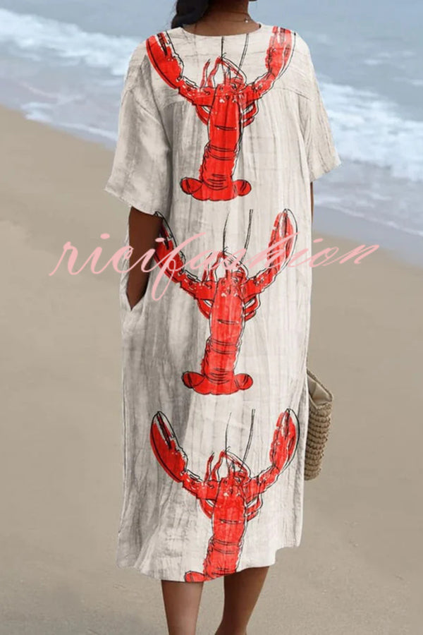 Unique Marine Print V-neck Short-sleeved Midi Dress