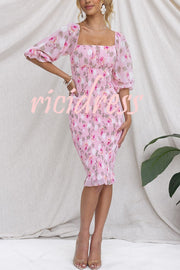 Midnight Beauty Floral Smocked Midi Dress