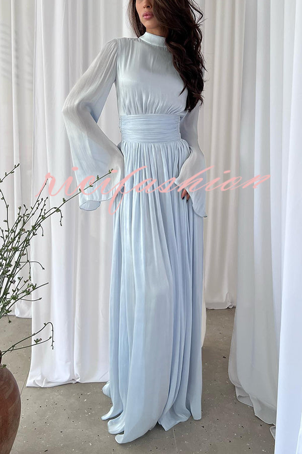 Stylish and Elegant Waist-tie Back Pleated Maxi Dress