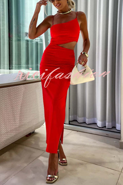 Sexy Partner Asymmetrical Cutouts Slit Stretch Maxi Dress