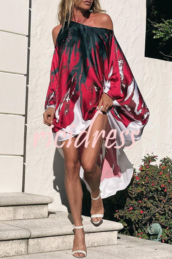 Stunning Floral Unique Printed One Shoulder Cover Up Maxi Dress