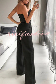 Tuxedo-style Off Shoulder Pocket Wide Leg Formal Jumpsuit