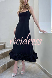 Midnight Girl Flounce Bustier Banquet Party Midi Dress