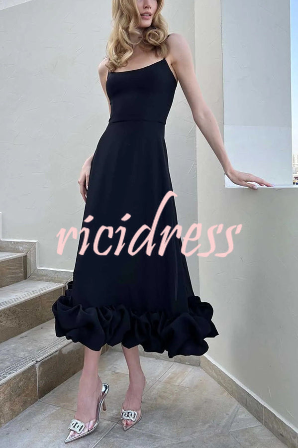 Midnight Girl Flounce Bustier Banquet Party Midi Dress