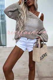 Vacation Beach Cover Up Long Sleeved Hollow Loose Top