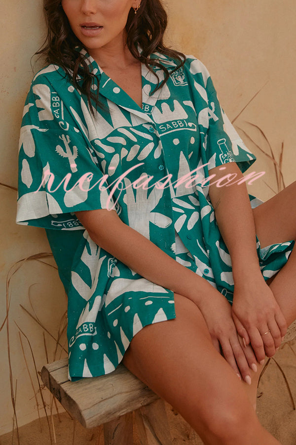 Summer Calls Unique Printed Loose Shirt and Elastic Waist Shorts Set