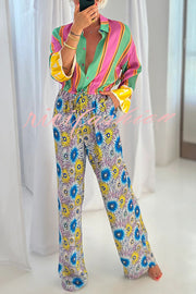 Boho Chic Look Unique Print Elastic Waist Pocketed Loose Shirt Jumpsuit