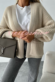 Solid Color V-neck Long-sleeved Casual Knitted Cardigan