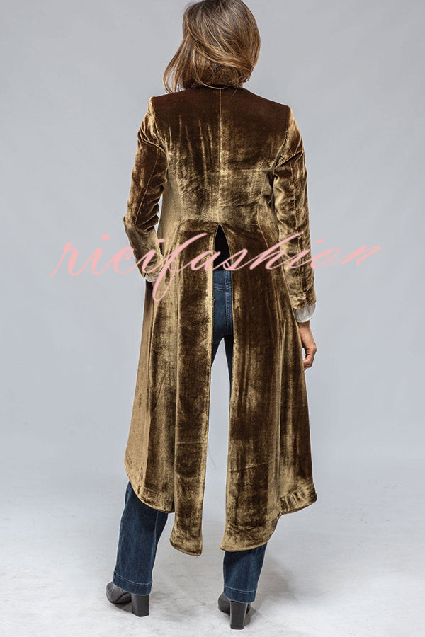 Vintage Velvet Long Loose Pocket Slit Coat